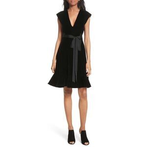 Derek Lam 10 Crosby Black Velvet V-Neck Tie Waist Fit and Flare Dress Size 0 NWT